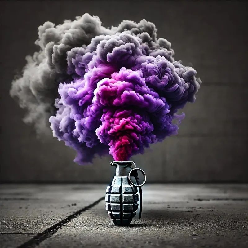 Colourful daytime smoke grenade clouds