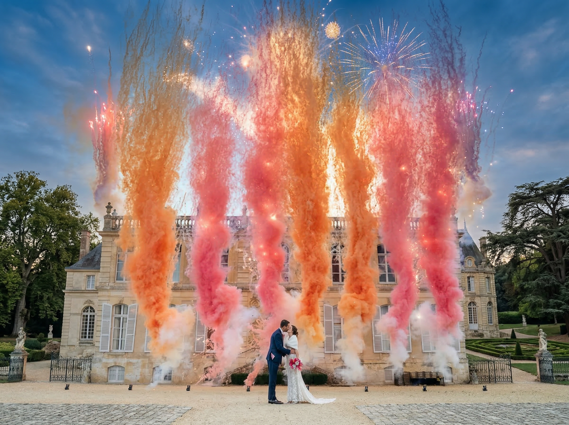 Straight spectrum smoke mines wedding fireworks
